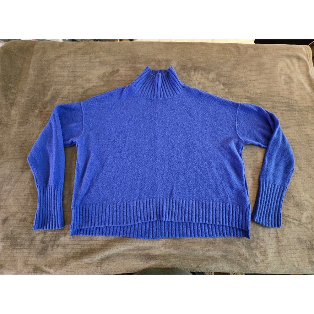 Free People Ottoman Slouchy Tunic Mock Neck Sweater Cobalt Blue Medium